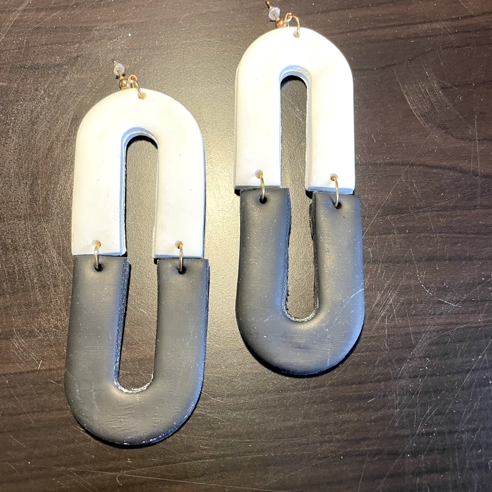 Black & white clay earrings